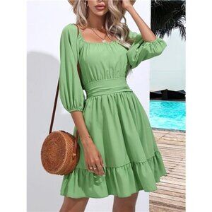 Tie Back Ruffled Hem Square Neck Dress